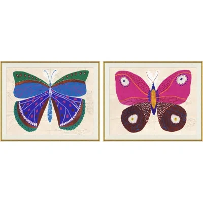 Soicher Marin Blue & Pink Butterflies (var. 2) By Paule Marrot - 2 Piece Single Picture Frame Print Set In Multi