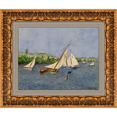 Soicher Marin Boat Race In Harbor - Picture Frame Painting On Paper In Brown