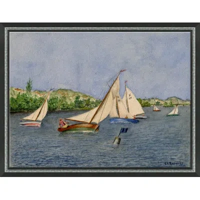 Soicher Marin 'boats' - Picture Frame Print On Canvas In Blue;brown;green
