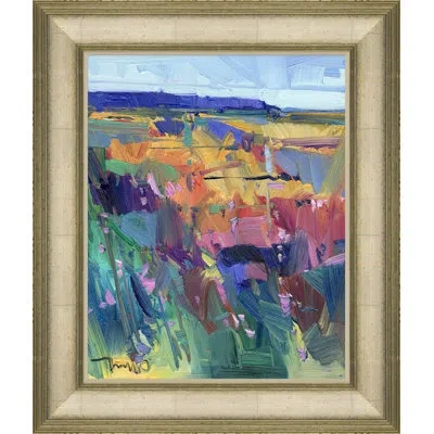 Soicher Marin Bright Field By Joseph Mota - Picture Frame Print On Canvas In Blue;green;purple