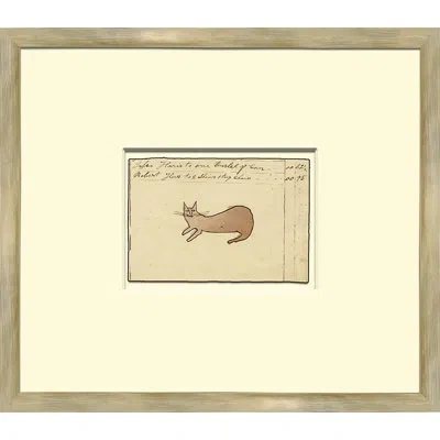 Soicher Marin 'brown Cat- Sm. Mennonite Ledger Drawing' - Picture Frame Painting On Paper In Brown;beige