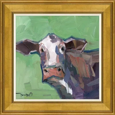 Soicher Marin Brown Cow By Joseph Mota - Picture Frame Painting On Canvas In Brown;green