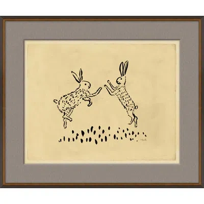 Soicher Marin Bunny High Five By Yuki Osada - Picture Frame Drawing Print In Beige