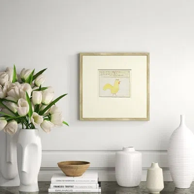 Soicher Marin Chicken - Sm. Mennonite Ledger Drawing - Picture Frame Painting On Paper In White