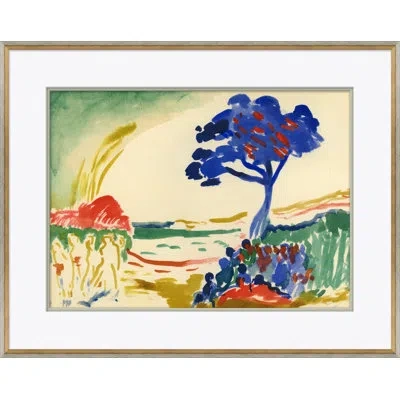 Soicher Marin Colorful Landscape' - Picture Frame Painting On Paper In Blue;brown;ivory