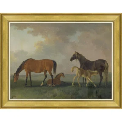 Soicher Marin Colt, Mare And Yearlings - Picture Frame Painting On Paper In Brown;green;gray