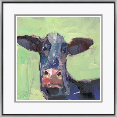 Soicher Marin Curious Cow - Picture Frame Painting In Blue;black;brown;green