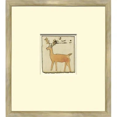 Soicher Marin Deer - Mennonite Ledger Drawing' - Picture Frame Painting On Paper In Brown,ivory