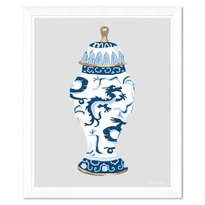 Soicher Marin Dragon Jar In Blue By Dana Gibson - Picture Frame Graphic Art