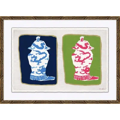 Soicher Marin Dragon Jar Pair By Dana Gibson - Picture Frame Painting In Blue;green