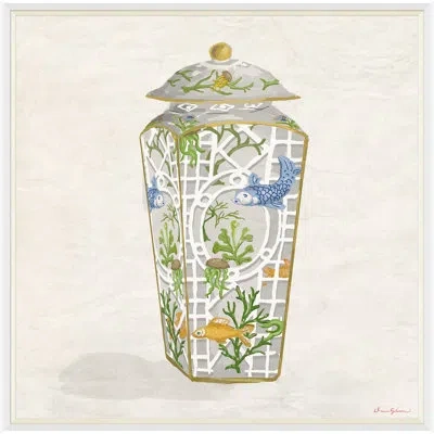 Soicher Marin Fish Bowl Jar In Blue By Dana Gibson - Picture Frame Painting In Blue;green;gray