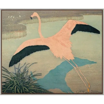Soicher Marin 'flamingo' - Picture Frame Painting On Canvas In Blue;brown;coral