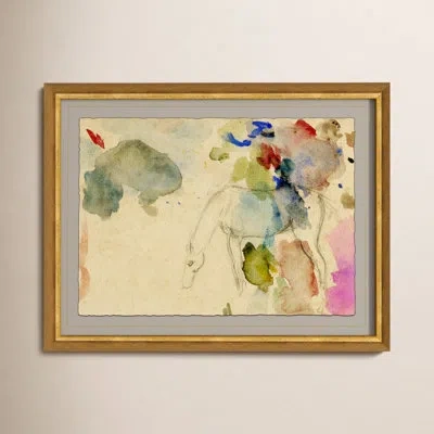 Soicher Marin French Watercolor Study Of Horse - Picture Frame Painting In Blue;red;beige