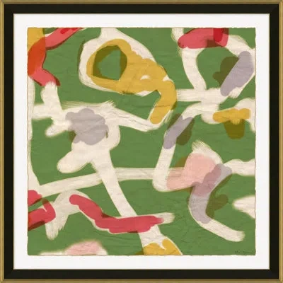 Soicher Marin Gouache By Dana Gibson - Picture Frame Painting On Paper In Green;beige;pink