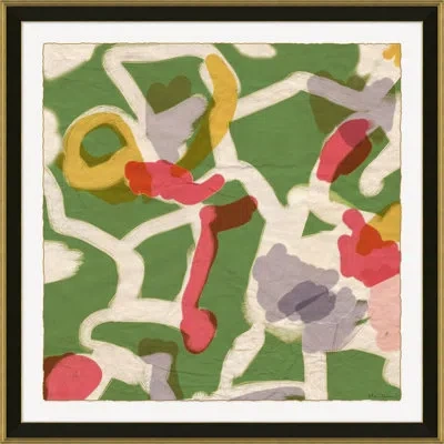 Soicher Marin Gouache By Dana Gibson - Picture Frame Painting On Paper In Green;beige;pink