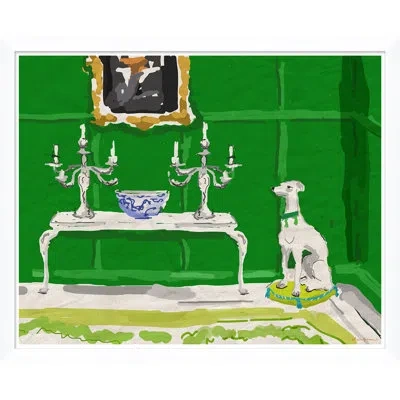 Soicher Marin Green Dog By Dana Gibson - Picture Frame Painting On Paper In Silver