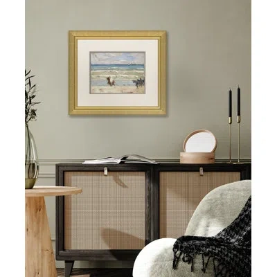 Soicher Marin Horses And Riders On Beach - Single Picture Frame Painting In Blue;brown;ivory