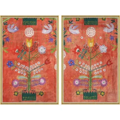 Soicher Marin La Fete Diptych (var. 2) By Paule Marrot - 2 Piece Single Picture Frame Print Set In Orange