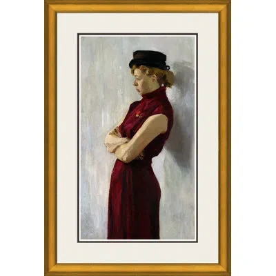 Soicher Marin 'lady In Red 1' - Picture Frame Painting On Paper In Gray;red;beige