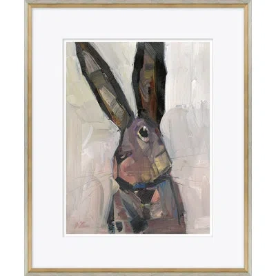 Soicher Marin Large Eared Bunny - Picture Frame Painting On Paper In Gold,gray Framed Paper