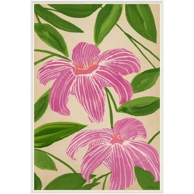 Soicher Marin 'lilies' By Susan Hable - Picture Frame Print On Paper In Green;pink