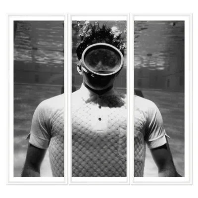 Soicher Marin 'man Underwater' By Leonard Nones - 3 Piece Picture Frame Photograph Set On Paper In White Framed Paper