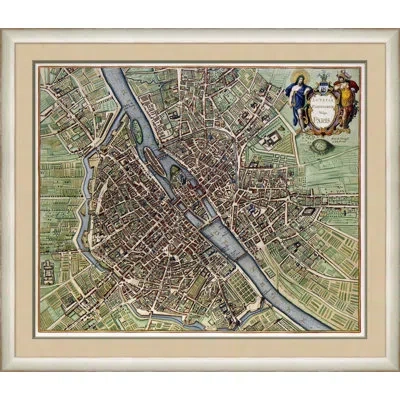 Soicher Marin 'map Of Paris, 1657' - Picture Frame Graphic Art On Paper In Green;gray