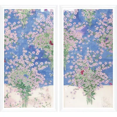 Soicher Marin Papillons Et Margeurites Diptych (var. 2) By Paule Marrot - 2 Piece Single Picture Frame Print In Blue