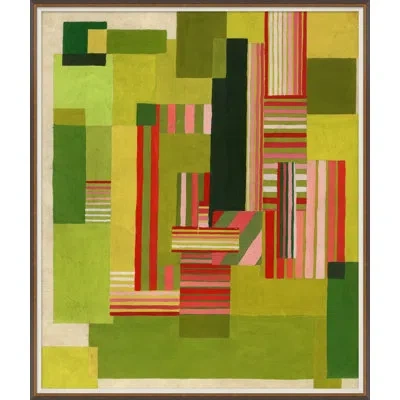 Soicher Marin Patchwork - Picture Frame Painting On Paper In Green;red;pink