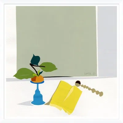 Soicher Marin 'perch' By Susan Hable Picture Frame Painting In Blue;white;yellow;beryl Green