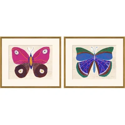 Soicher Marin Pink & Blue Butterflies (var. 1) By Paule Marrot - 2 Piece Single Picture Frame Print Set In Multi