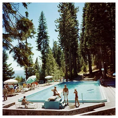 Soicher Marin 'pool At Lake Tahoe' By Slim Aarons - Picture Frame Photograph On Paper In Blue