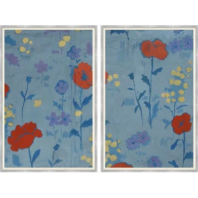 Soicher Marin Poppies Diptych (var. 1) By Paule Marrot - 2 Piece Single Picture Frame Print In Blue