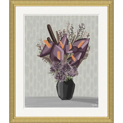 Soicher Marin Purple Anthuriums By Yuki Osada - Single Picture Frame Painting In Black;gray;purple