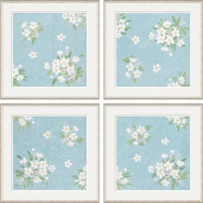 Soicher Marin Roses De Noel I-iv (var.1) By Paule Marrot - 4 Piece Single Picture Frame Print In Blue