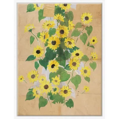 Soicher Marin Sunflowers (var. 2) By Paule Marrot - Floater Frame Painting In Brown