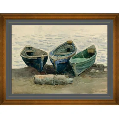 Soicher Marin Three Boats - Picture Frame Painting On Paper In Blue;brown;green