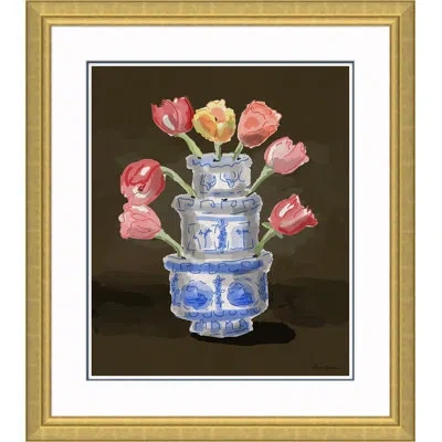Soicher Marin 'tulipiere Stacked' By Dana Gibson Picture Frame Painting In Blue;pink;dark Brown