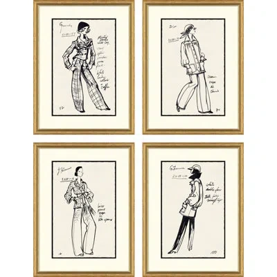 Soicher Marin Vintage Fashion Sketches - 4 Piece Single Picture Frame Drawing Print Set In Black