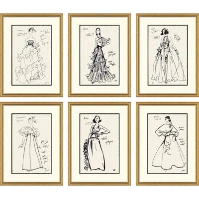 Soicher Marin Vintage Fashion Sketches - 6 Piece Single Picture Frame Drawing Print Set In Black