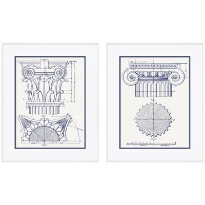 Soicher Marin White Column 2 & Blue Ionic 5 - Picture Frame Drawing Print
