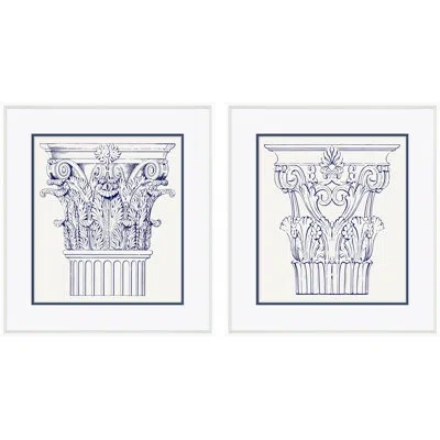 Soicher Marin White Cornthian I & White Cornthian Ii - Picture Frame Drawing Print In Blue