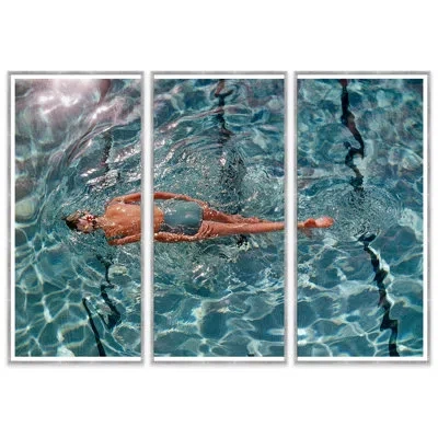 Soicher Marin Women In Swimming Pool' By Fred Lyon - 3 Piece Picture Frame Photograph Set On Paper In Blue;brown