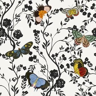 Soicher Marin Yuki Osada Blooming Butterflies 33' L X 20.5" W  Wallpaper Roll In Multi