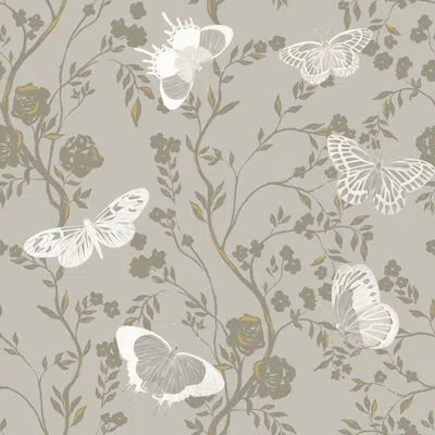 Soicher Marin Yuki Osada Butterflies In Bloom 33' L X 20.5" W  Wallpaper Roll In Gray