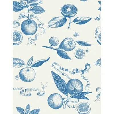 Soicher Marin Yuki Osada Citrus Toile 33' L X 20.5" W  Wallpaper Roll In Blue