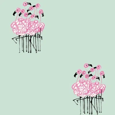 Soicher Marin Yuki Osada Flamingo Bouquet 33' L X 20.5" W  Wallpaper Roll In Green