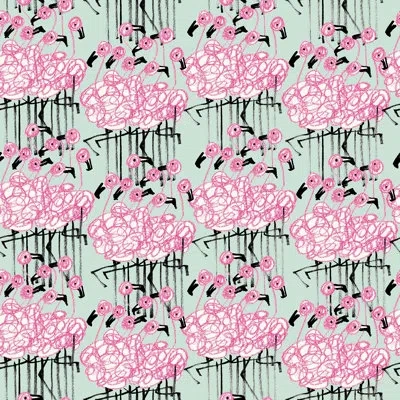Soicher Marin Yuki Osada Flamingo Jam 33' L X 20.5" W  Wallpaper Roll In Multi