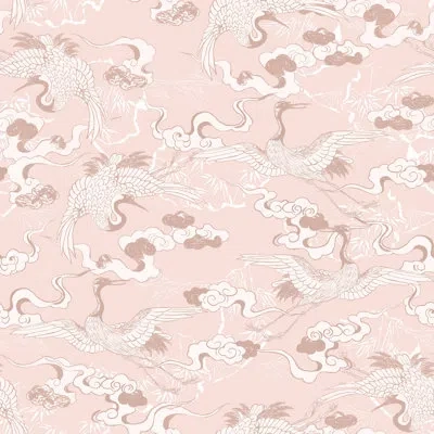 Soicher Marin Yuki Osada Floating Dreamy Cranes 33' L X 20.5" W Wallpaper Roll In Pink