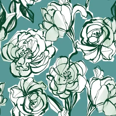 Soicher Marin Yuki Osada Floral Wash 33' L X 20.5" W  Wallpaper Roll In Green